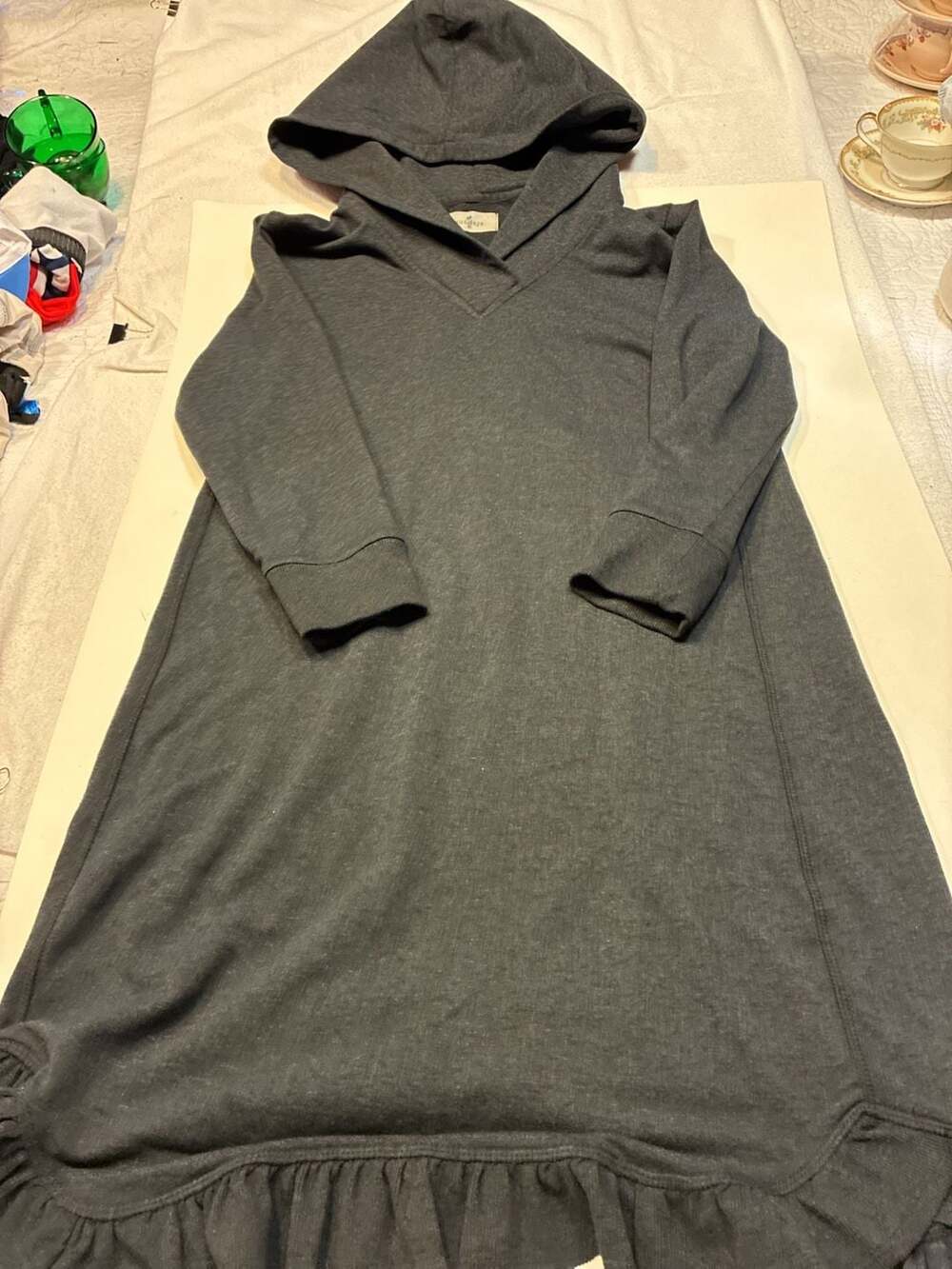 Sundays Gray Hoodie Sweatshirt Dress with Ruffle Hem